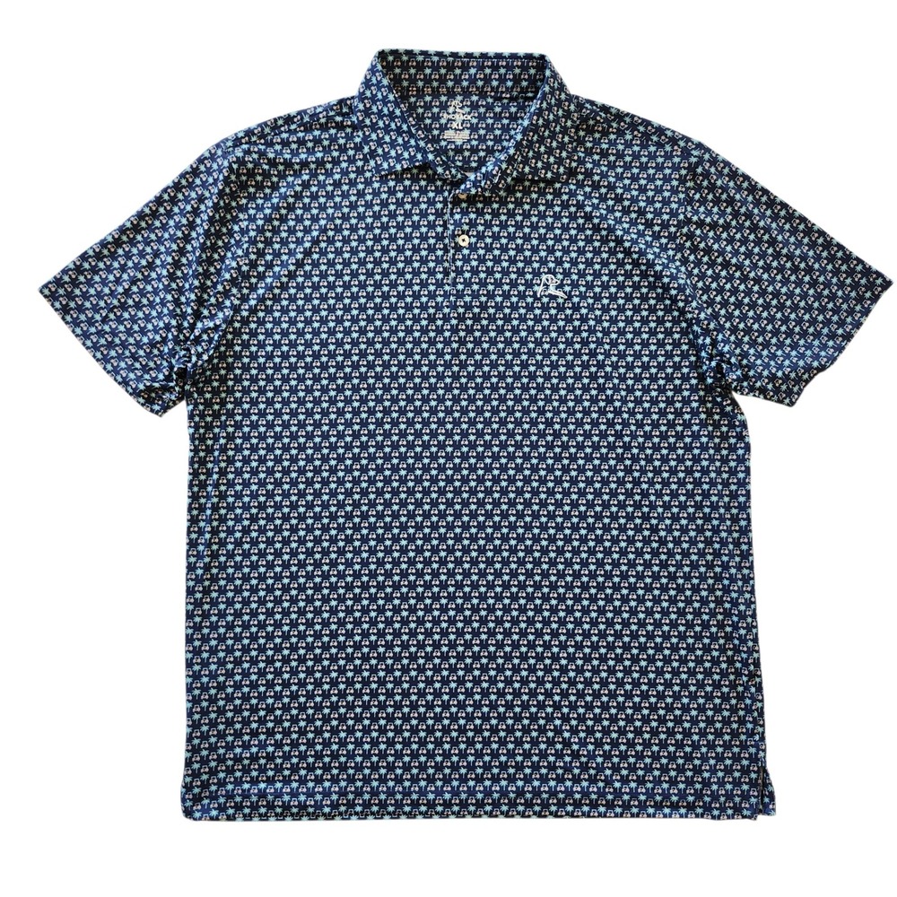 Rhoback Performance Polo Shirt Navy Blue Palm Tree Golf Cart Print Men's XL - Picture 2 of 4